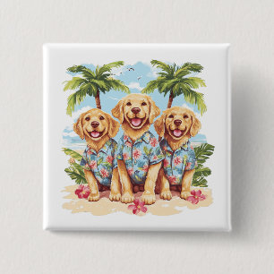 Bóton Quadrado 5.08cm Cachorros ouros que Vestem camisas havaianas