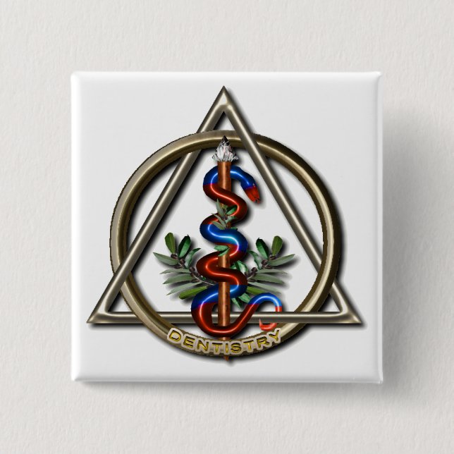 Bóton Quadrado 5.08cm Caduceus da odontologia (Frente)