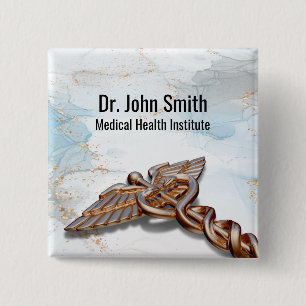 Bóton Quadrado 5.08cm Caduceus Rosa de cobre Dourado Marble Luxury