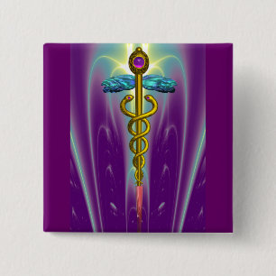 Bóton Quadrado 5.08cm CADUCEUS, vibrante ametista de ouro