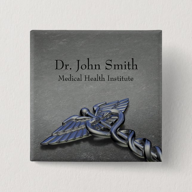Bóton Quadrado 5.08cm Caduco Médico Profissional Cromo - Botão (Frente)