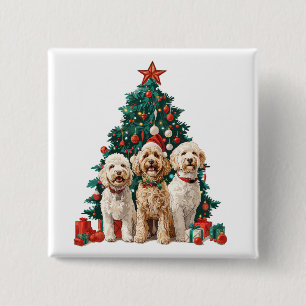 Bóton Quadrado 5.08cm Cães de Goldendoodle de Natal
