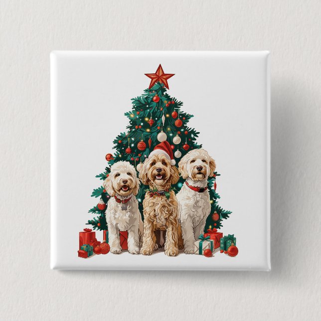 Bóton Quadrado 5.08cm Cães de Goldendoodle de Natal (Frente)