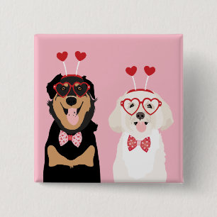 Bóton Quadrado 5.08cm Cães de São Valentim Rottweiler Maltipoo Cachorrin