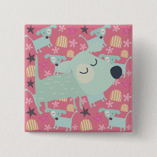 Bóton Quadrado 5.08cm Cães, Estrelas e Flores