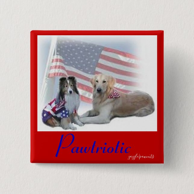 Bóton Quadrado 5.08cm Cães pawtrióticos (Frente)