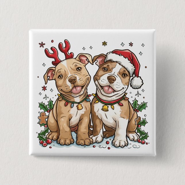 Bóton Quadrado 5.08cm Cães Touro de Natal (Frente)