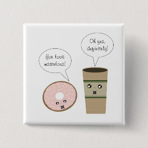 Bóton Quadrado 5.08cm Café complementar e botão de Rosquinha