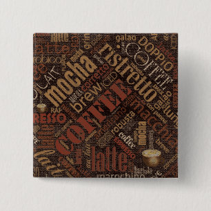 Bóton Quadrado 5.08cm Café em Burlap Word Cloud ID283