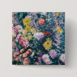 Bóton Quadrado 5.08cm Caillebotte - Crisântemos brancos e amarelos