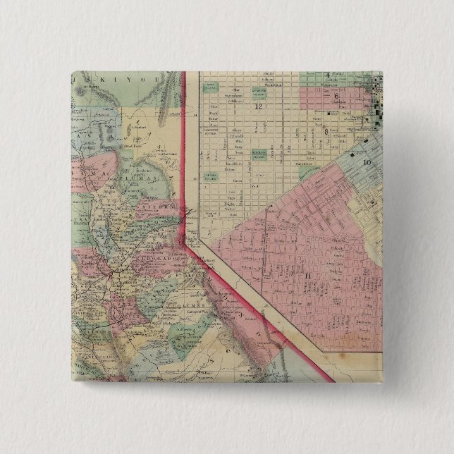 Bóton Quadrado 5.08cm California, São Francisco Map de Mitchell (Frente)