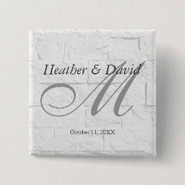 Bóton Quadrado 5.08cm Caligrafia Monograma Casamento Parede de Tijolo
