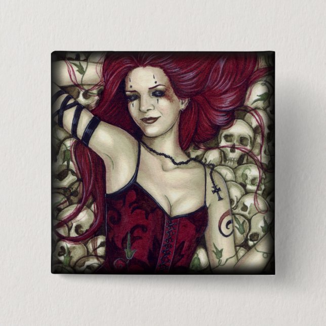 Bóton Quadrado 5.08cm Cama do botão dos crânios (Frente)