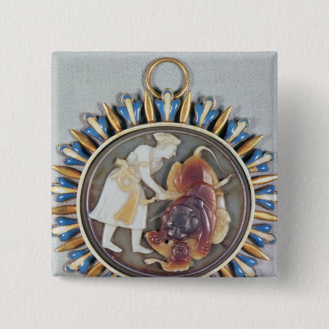 Bóton Quadrado 5.08cm Cameo que descreve o leão da matança de Shah Jahan (Frente)