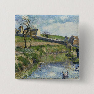 Bóton Quadrado 5.08cm Camille Pissarro   a fazenda em Osny, 1883