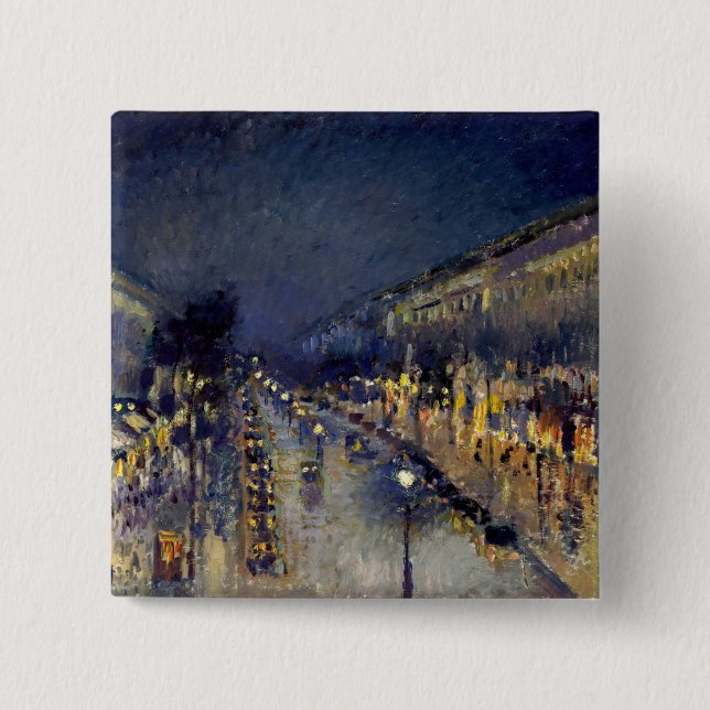 Bóton Quadrado 5.08cm Camille Pissarro - Boulevard Montmartre à Noite (Frente)