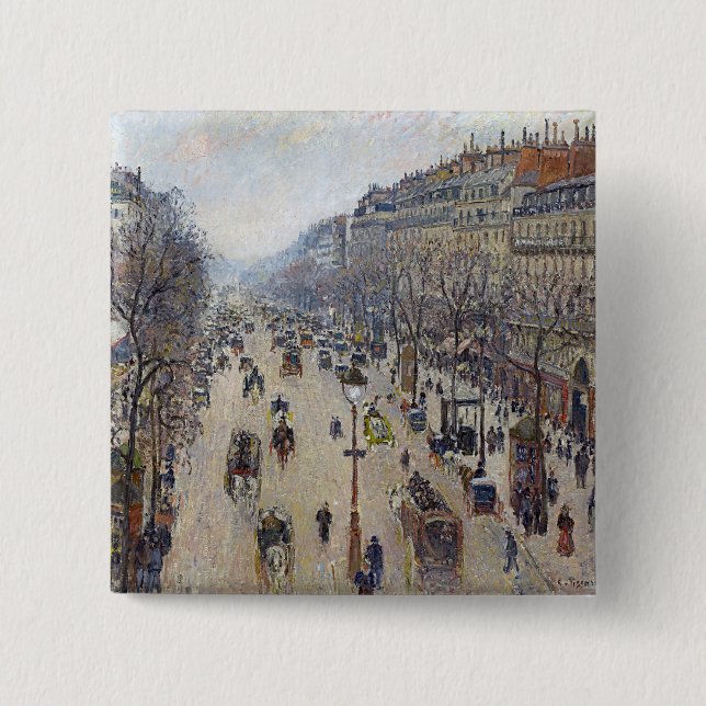 Bóton Quadrado 5.08cm Camille Pissarro - Boulevard Montmartre, manhã (Frente)