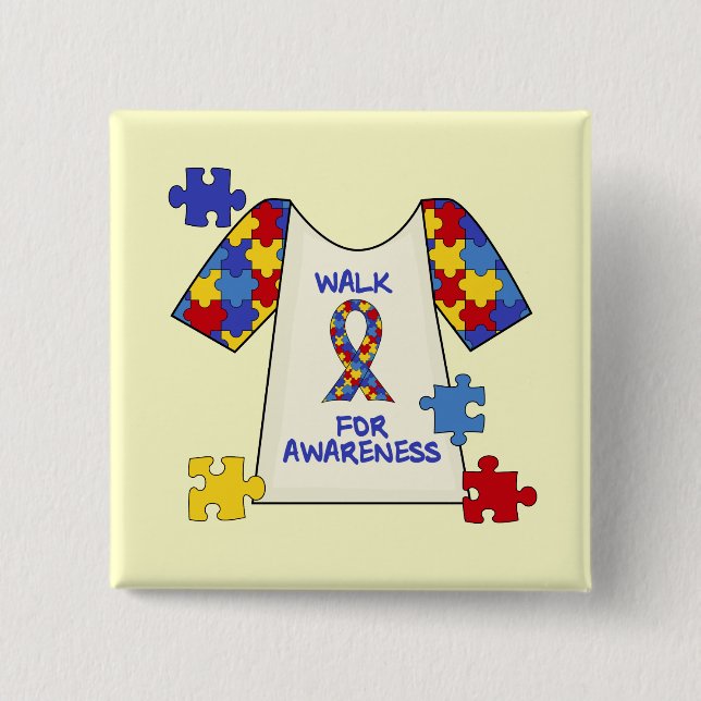 Bóton Quadrado 5.08cm Caminhada do autismo para a consciência (Frente)