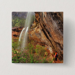 Bóton Quadrado 5.08cm Caminhando na Trilha Emerald Pools em Zion Nationa