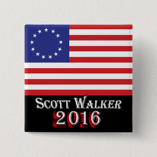 Bóton Quadrado 5.08cm Caminhante 2016 de Scott - bandeira de Betsy Ross