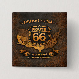 Bóton Quadrado 5.08cm Caminho 66 Centenário Rodovia Americana Emblema Ar