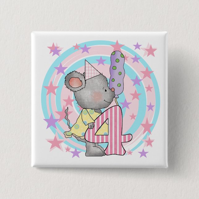 Bóton Quadrado 5.08cm Camisetas e presentes de 4 anos do rato (Frente)