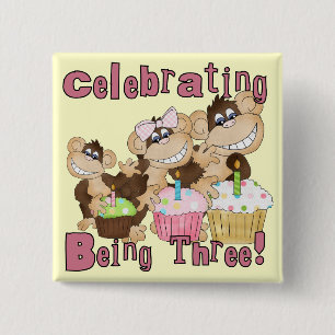 Bóton Quadrado 5.08cm Camisetas e presentes de macacos de festa rosa