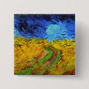 Bóton Quadrado 5.08cm Campos de trigo com Corvos Van Gogh de Belas Artes