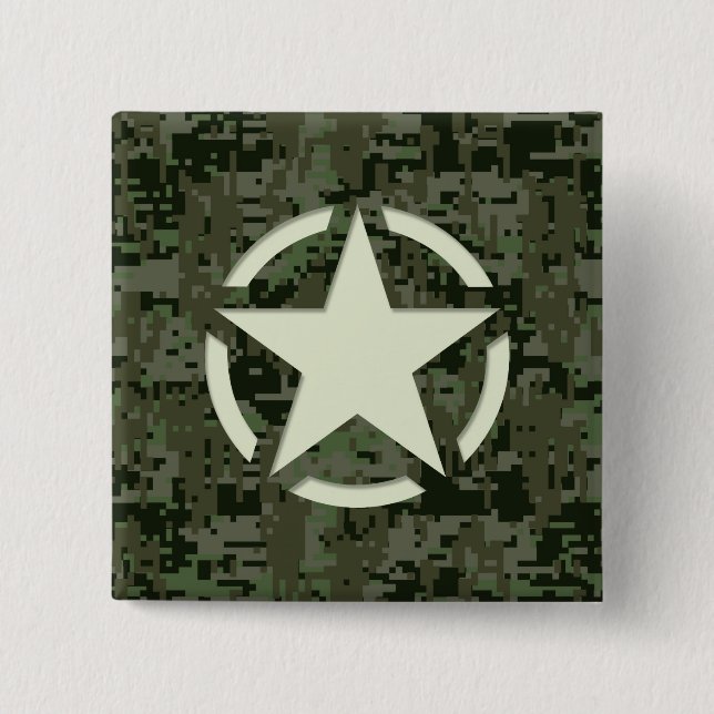 Bóton Quadrado 5.08cm Camuflagem Verde Decal de Estêncil Estelar (Frente)