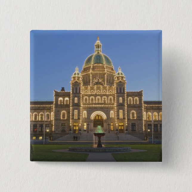 Bóton Quadrado 5.08cm Canadá, BC, Victoria, Edifício do Legislativo da B (Frente)