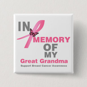 Bóton Quadrado 5.08cm Cancer de mama em memória da minha avó Excelente