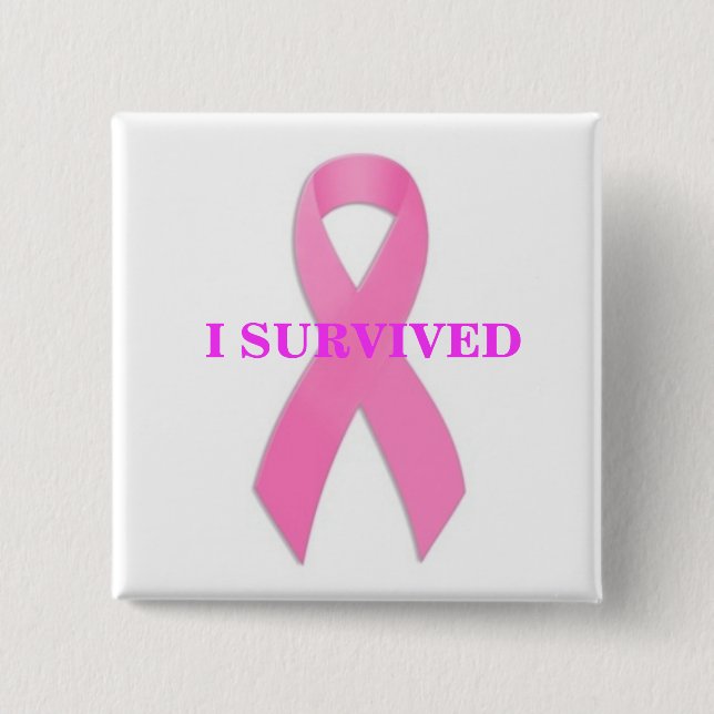 Bóton Quadrado 5.08cm Cancro da mama Awarness eu sobrevivi ao botão (Frente)