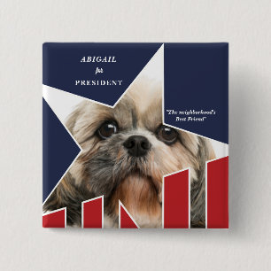Bóton Quadrado 5.08cm Candidato à Eleição Presidencial 2024 Foto Pet Dog