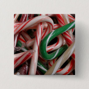 Bóton Quadrado 5.08cm Candy Canas Natal Feriado Branco Verde e Vermelho