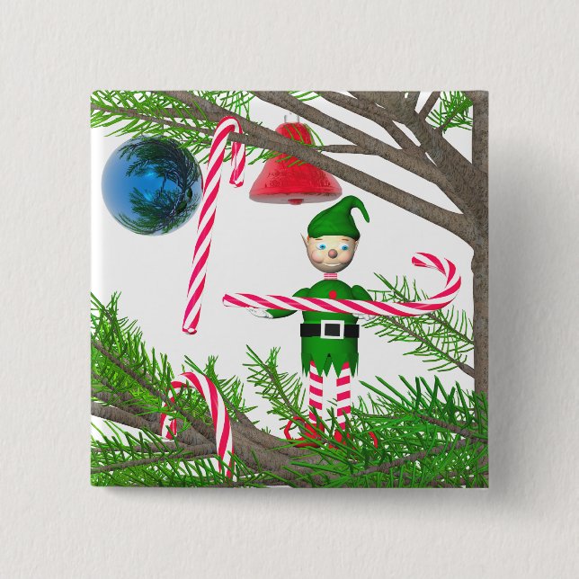 Bóton Quadrado 5.08cm Candy Cane Elf de Natal (Frente)