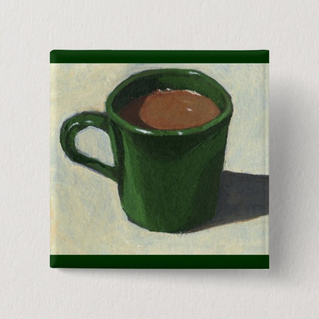 BÓTON QUADRADO 5.08CM CANECA DE CAFÉ VERDE: PINTURA IMPRESSIONISTA (Frente)