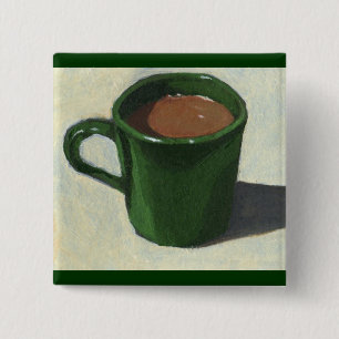 BÓTON QUADRADO 5.08CM CANECA DE CAFÉ VERDE: PINTURA IMPRESSIONISTA