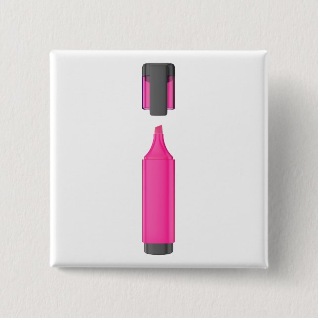 Bóton Quadrado 5.08cm Caneta fluorescente rosa aberta (Frente)
