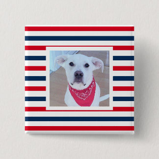 Bóton Quadrado 5.08cm Cão Cachorro Vermelho Branco Azul Strips Foto Patr