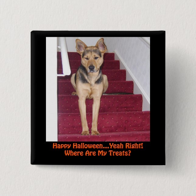 Bóton Quadrado 5.08cm Cão de Halloween e Sem Tratamentos (Frente)