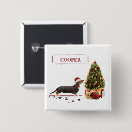 Bóton Quadrado 5.08cm Cão de Natal Negro e Tan Dachshund Engraçado