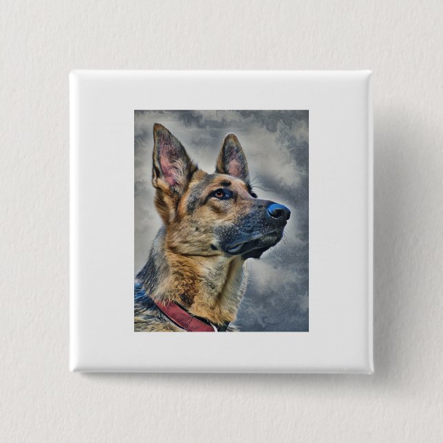 Bóton Quadrado 5.08cm Cão german shepherd (Frente)