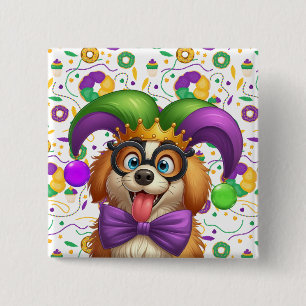 Bóton Quadrado 5.08cm Cãozinho bonito Mardi Gras com chapéu de gester