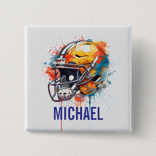 Bóton Quadrado 5.08cm Capacete de Futebol Motivacional Inspirador Nome