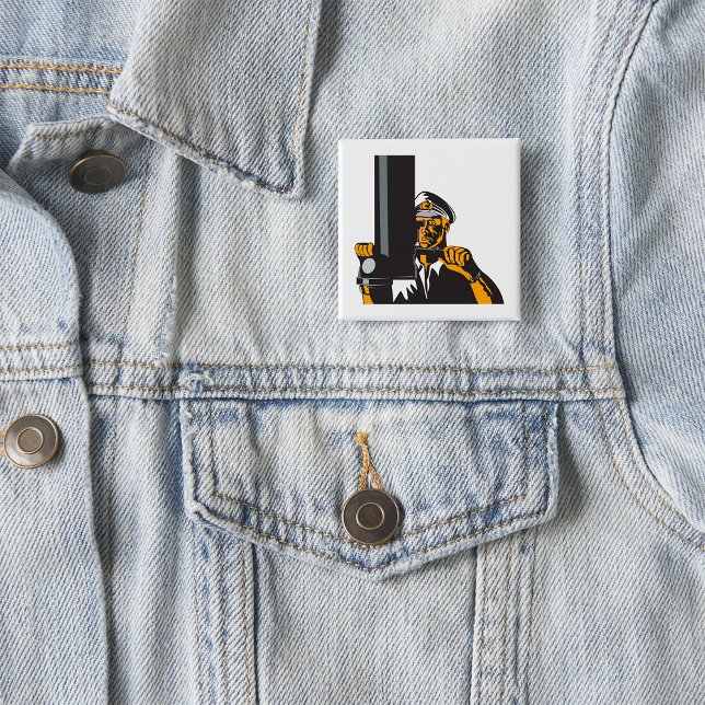 Bóton Quadrado 5.08cm Capitão Submarino Náutico Usando Periscópio (Criador carregado)