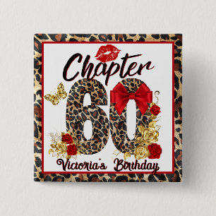 Bóton Quadrado 5.08cm Capítulo 60 Leopardo Vermelho e Dourado 60º Aniver