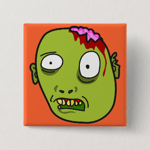 Bóton Quadrado 5.08cm Cara engraçada do zombi dos desenhos animados