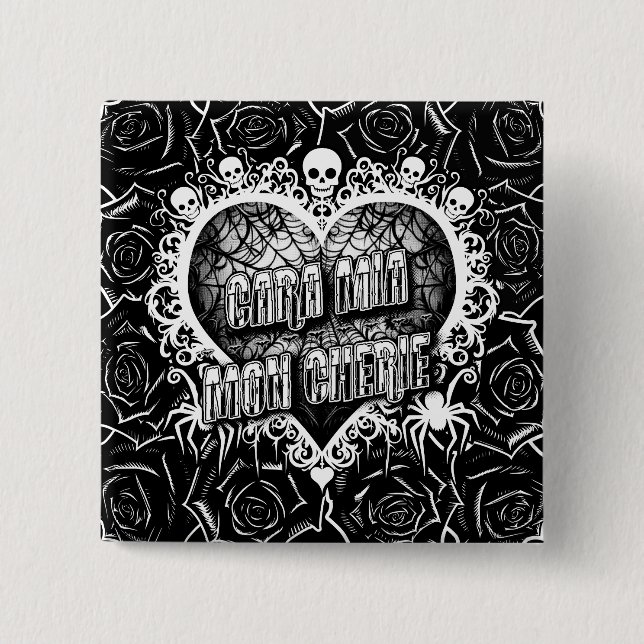 Bóton Quadrado 5.08cm Cara Mia, Mon Cherie (Frente)