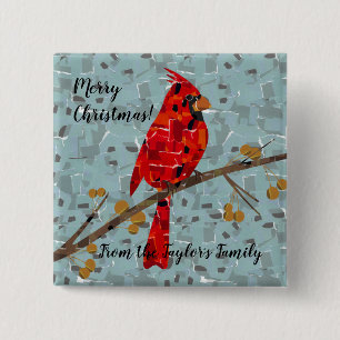 Bóton Quadrado 5.08cm Cardinal Vermelho, o pássaro do Natal