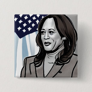 Bóton Quadrado 5.08cm Caricatura da Política de Kamala Harris